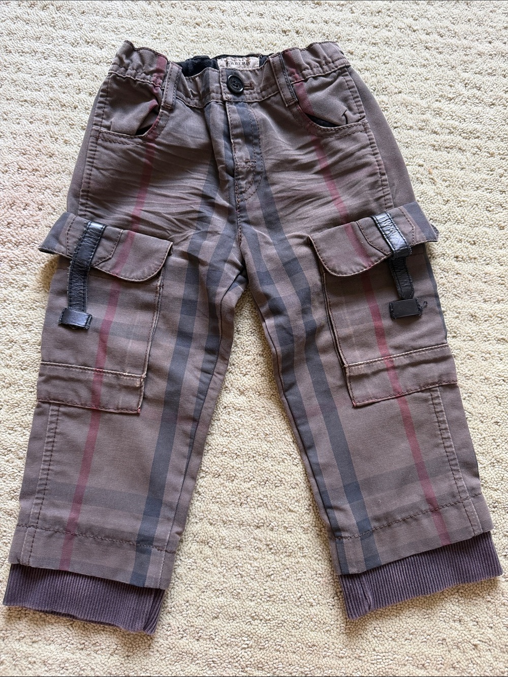 Burberry Brown Plaid Cargo Trousers with Red Accent